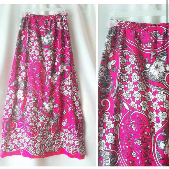 Vintage 1970s Alex Colman Bright Pink Maxi Skirt Size Small - Picture 9 of 11